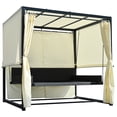 thumbnail image 5 of Outdoor Patio Swing Bed Black Metal Swing Daybed with Adjustable Curtains and Beige Cushions, 5 of 9