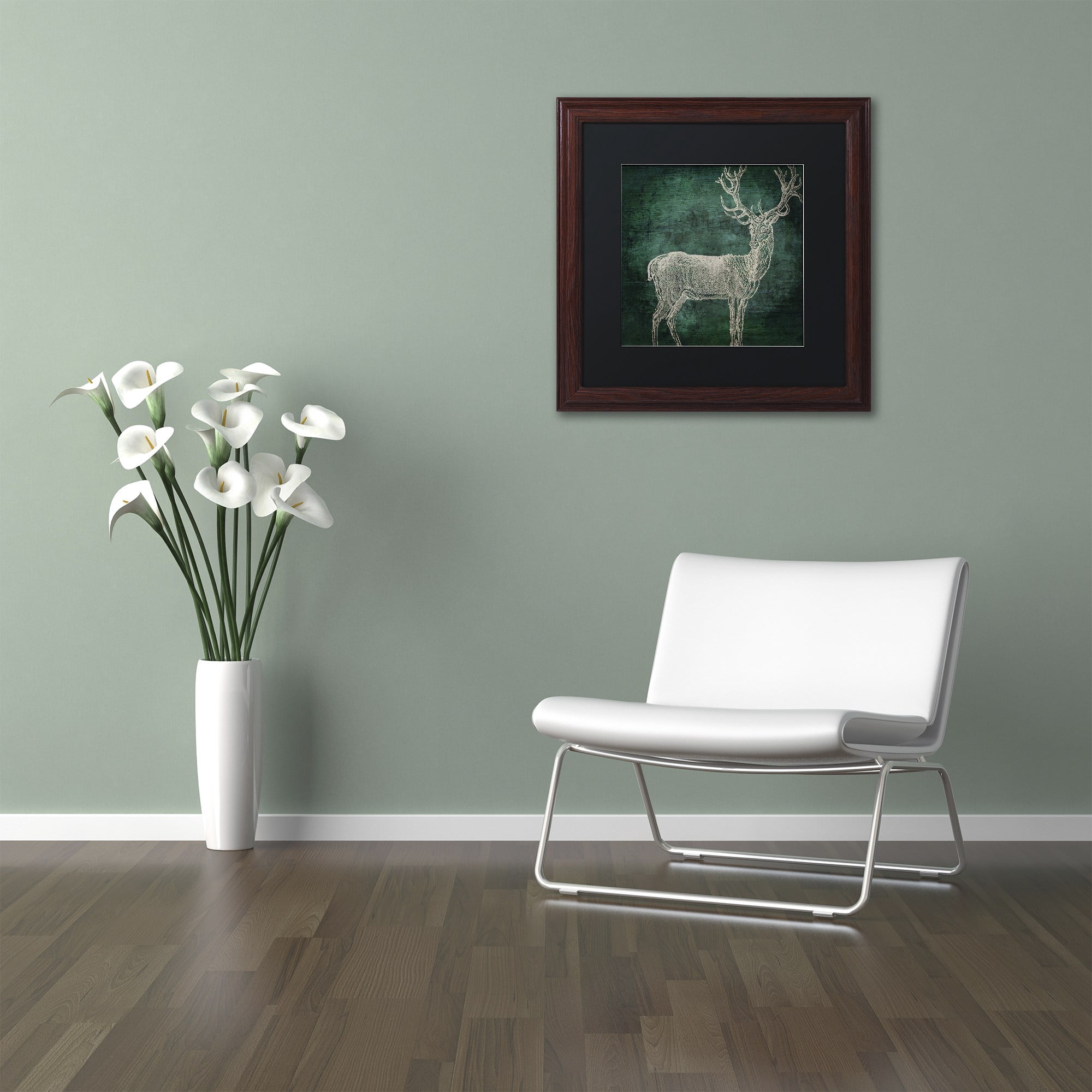 Trademark Fine Art "Emerald Deer" Canvas Art by Color Bakery Black Matte, Wood Frame
