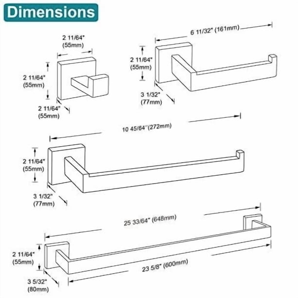 Accesorios para baño Juego de Accesorios de baño de 5 Piezas de Acero Inoxidable 304 Soporte de Pared Negro Mate