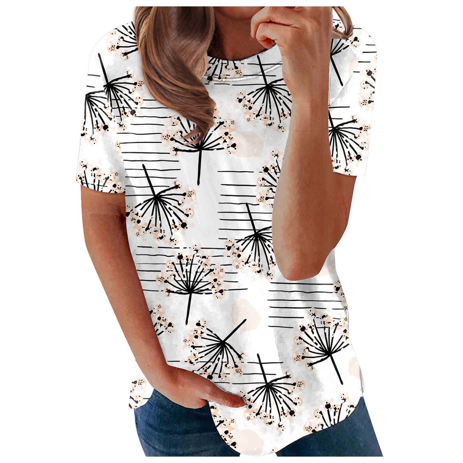 RPVATI Women's Spring Tops Loose Graphic TShirts Women Floral Womens