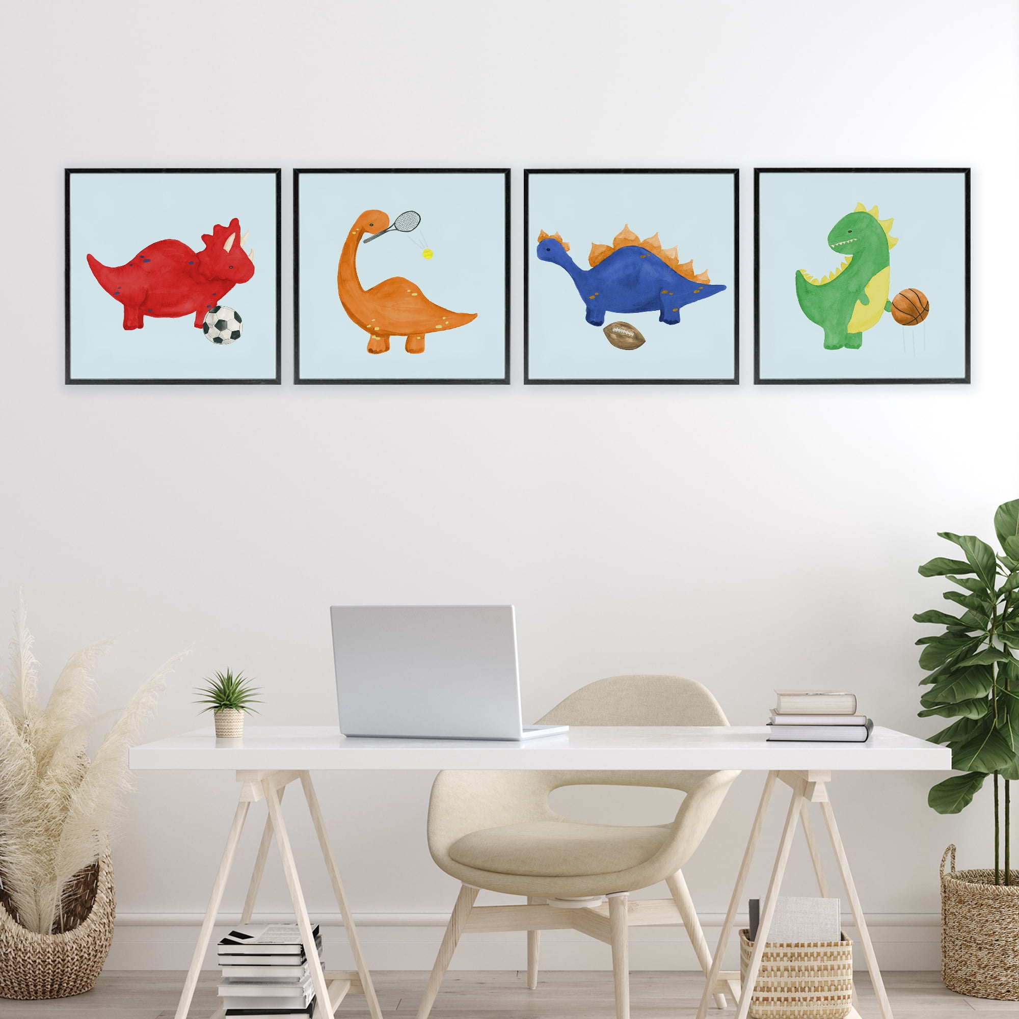 Stupell Industries Cute Animals Playing Sports 4 Piece Black Framed Giclee Art Set, design by Lucille Price