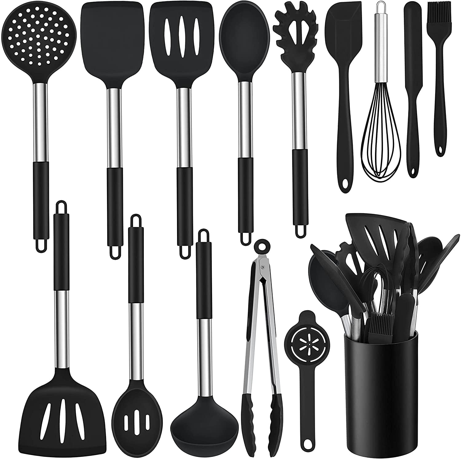 5 Piece Black Non Stick Kitchen Cooking Utensils Set Gadget Tool Loop Handles 