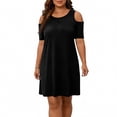 thumbnail image 5 of LWavelet Women's Plus Size Cold Shoulder Dress Short Sleeve Round Neck Casual Loose T-Shirt Dress with Pockets Black 4XL, 5 of 5