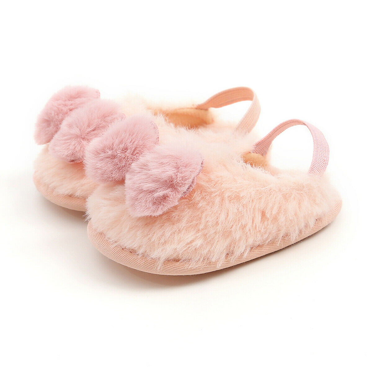 NEW Toddler Girl's Plush Slippers Light Pink with Hearts and Bow