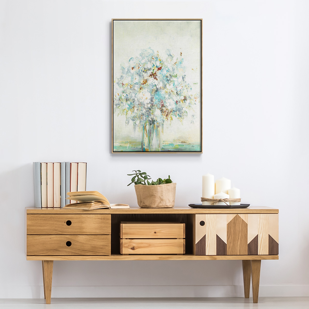 Te x tured Bouquet Framed Premium Gallery Wrapped Canvas - Ready to Hang - 25 x 37 - Natural Wood Floating Frame