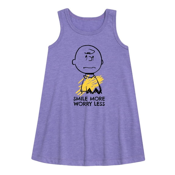 Peanuts - Smile More Worry Less - Youth Girls A-line Dress