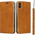 thumbnail image 2 of iPhone X/Xs Case with Wrist Strap, Classic PU Leather Wallet Case Slim Flip Folio with Card Holder,Kickstand Feature Magnet Closure Case Cover for iPhone X/Xs,Khaki, 2 of 9
