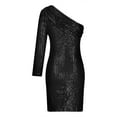 thumbnail image 5 of Oplxuo One Shoulder Sequins Dress for Women Elegant Ruched Skew Long Sleeve Cocktail Party Evening Dresses, 5 of 6
