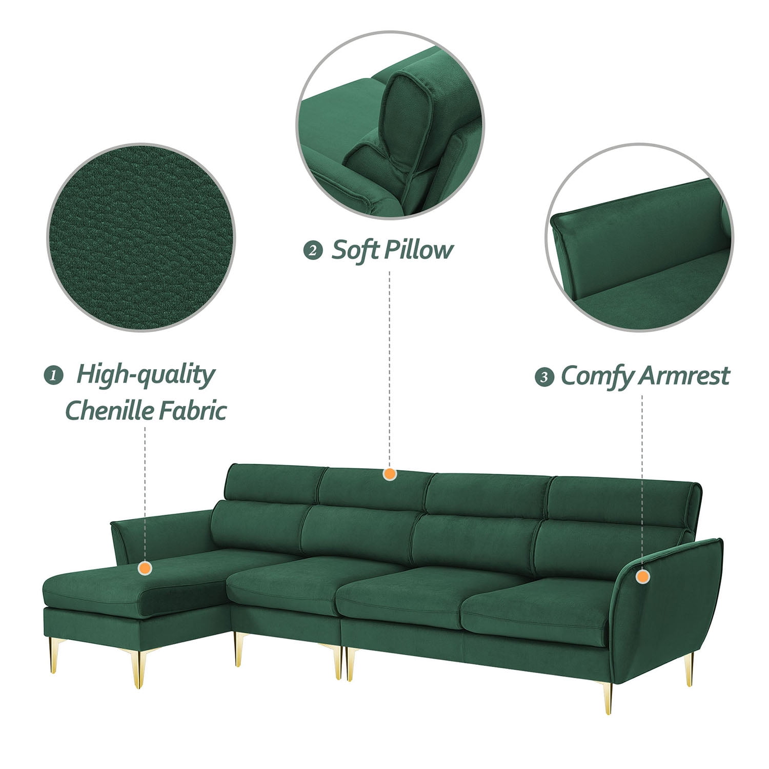 Kadyn 111 " Convertible Sectional Sofa Couch, Flannel L Shape Furniture Couch with Chaise Left/Right Handed Chaise, Modern Fabric Sofa for Apartment, Green Kadyn 111 " Convertible Sectional Sofa Couch, Flannel L Shape Furniture Couch with Chaise Left/Right Handed Chaise, Modern Fabric Sofa for Apartment, Green