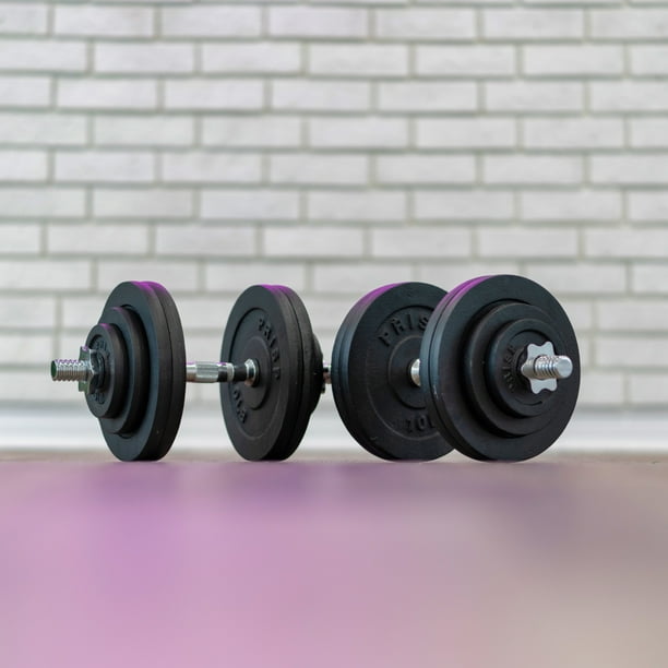PRISP Adjustable Weight Dumbbells Set Includes 2 Bars Cast Iron Plates And Threaded Collars 60 Lbs