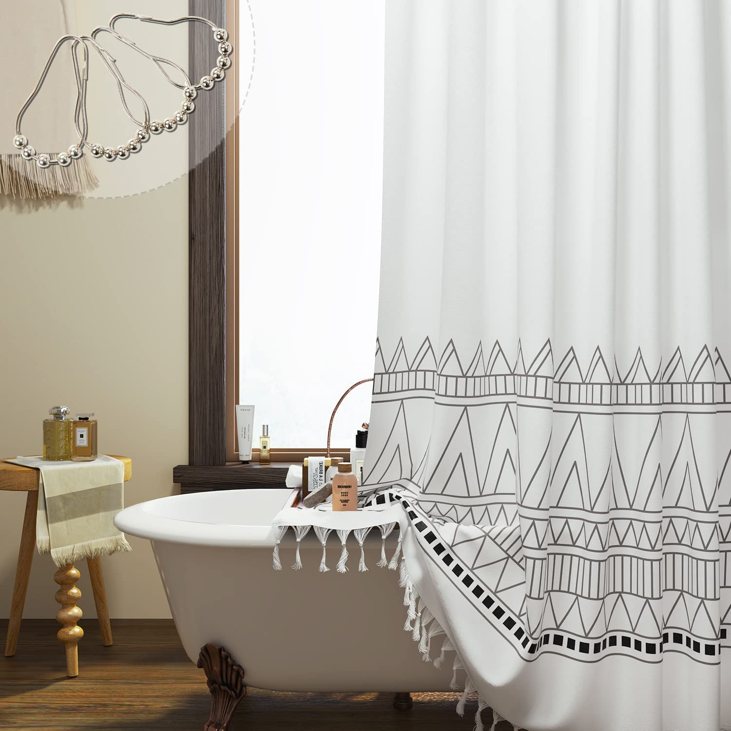  GyiHoong Boho Farmhouse Shower Curtains for Bathroom, Ivory  Long Shower Curtain 84 Length Cotton Linen Ultra Thick Shower Curtains with  Tassel Decorative Shower Curtain with 12 Hooks, Waterproof : Home & Kitchen