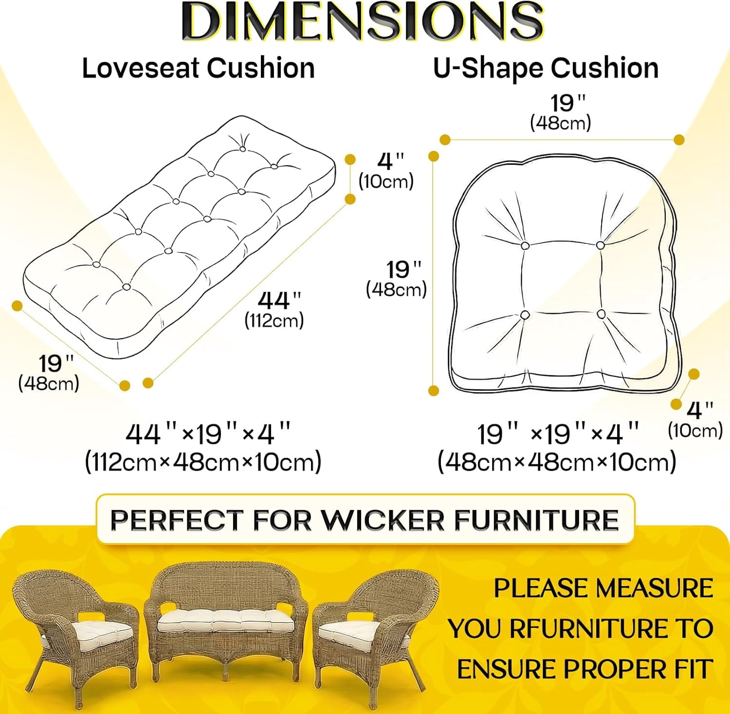 Wicker Chair Cushions 3 Pieces Set for Outdoor Furniture, Replacement Patio Wicker Furniture Cushions, 1Pc Loveseat Cushion & 2Pcs Chair Cushions (Burgundy)