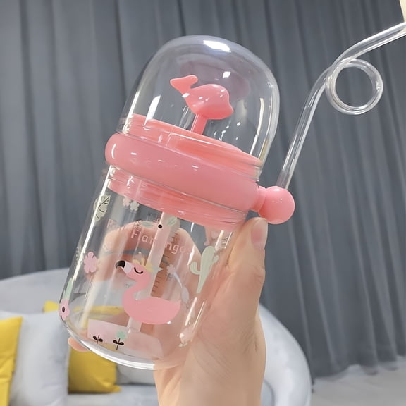 ACDANC Cute Sippy Cup for Babies, Cartoon Kids Drop-Proof Whale Spray Drinking Cups with Straw, Outdoor Portable Children Water Bottle Baby Feeding, Light Pink
