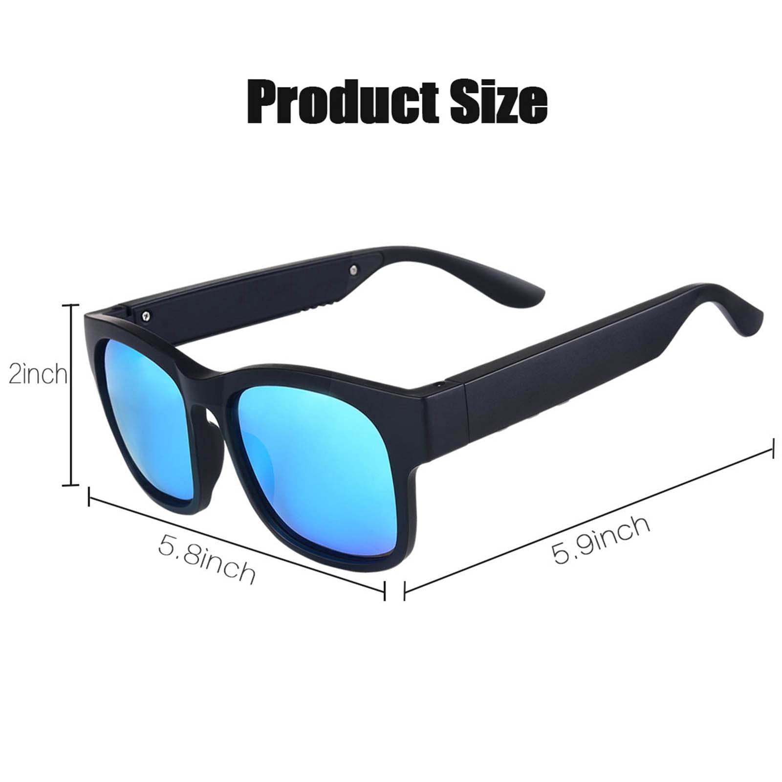Bluetooth Bone Conduction Sunglasses – Polarized Audio Glasses, Wireless Sports Headphones, IP7 Waterproof, 4H Playtime for Running/Cycling/Driving (Black)