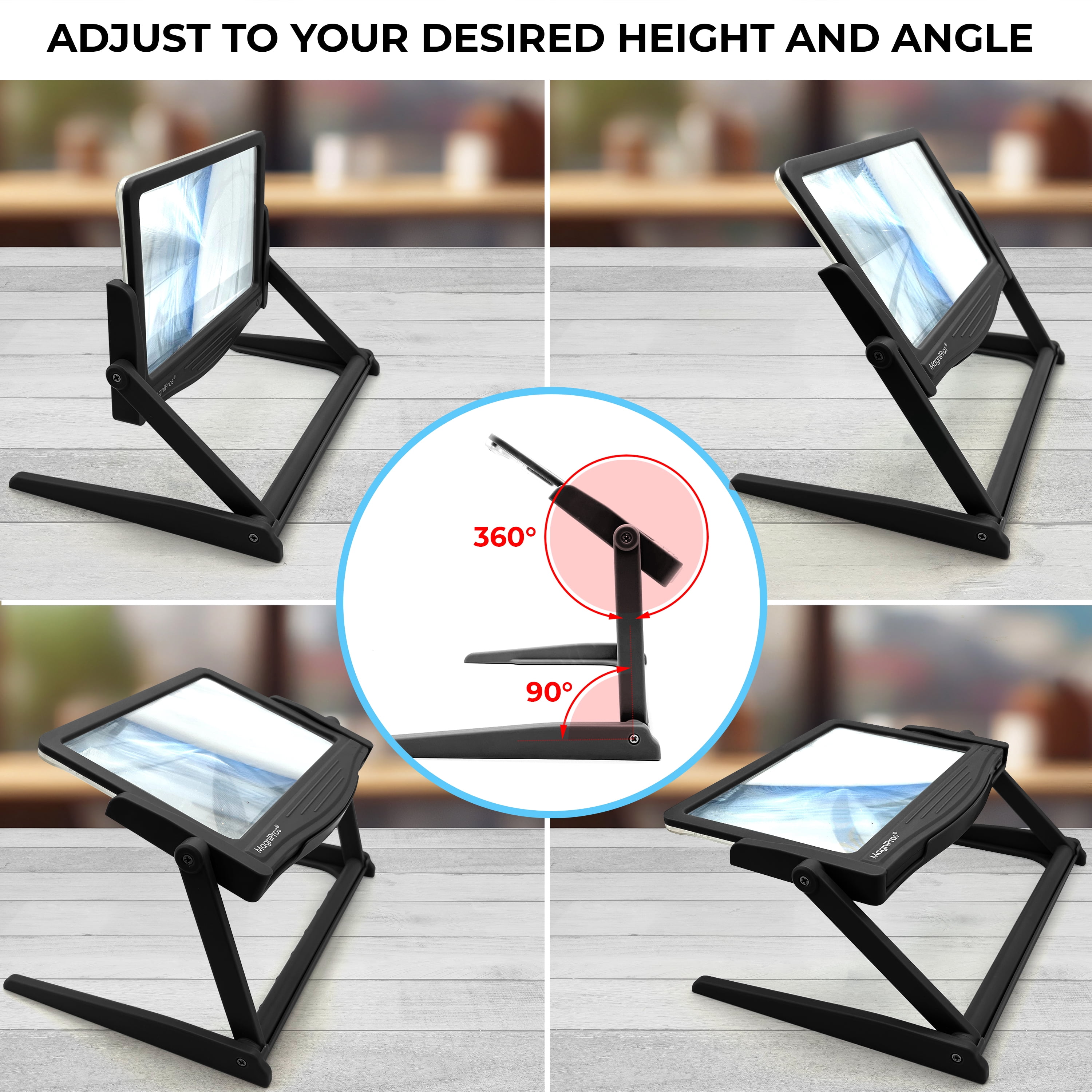 MAGNIPROS 5X Large LED Full Page Magnifying Glass with Collapsible Hands-Free Stand & 3 Color Modes to Reduce Eye Strain, Ideal for Reading Small Prints, Crafting, Low Vision & Seniors