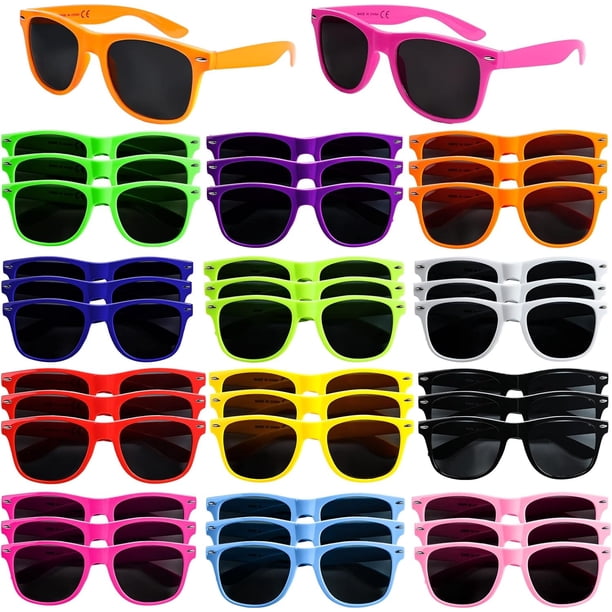 Paquete de 36 lentes de sol de neón de 12 colores, regalos de fiesta, estilo retro de los 80, perfecto y colorido juego de anteojos de sol para fiestas de cumpleaños, playa, juguetes de fiesta,
