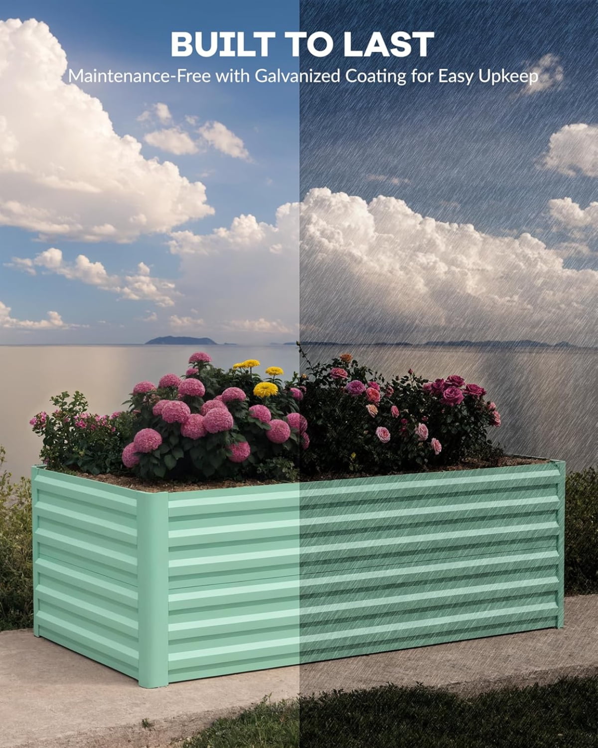 EuKer Outdoor Rectangular Planter, 6x3x2ft Metal Raised Garden Bed for Vegetables, Herbs, Flowers, Green (Set of 2)