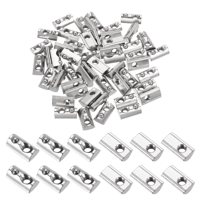 M6 Demi-Rond Rouleau en Ressort Écrous en T Série 3030 Acier au Carbone Fente en T Écrous à Ressort Argent, 50 Pcs