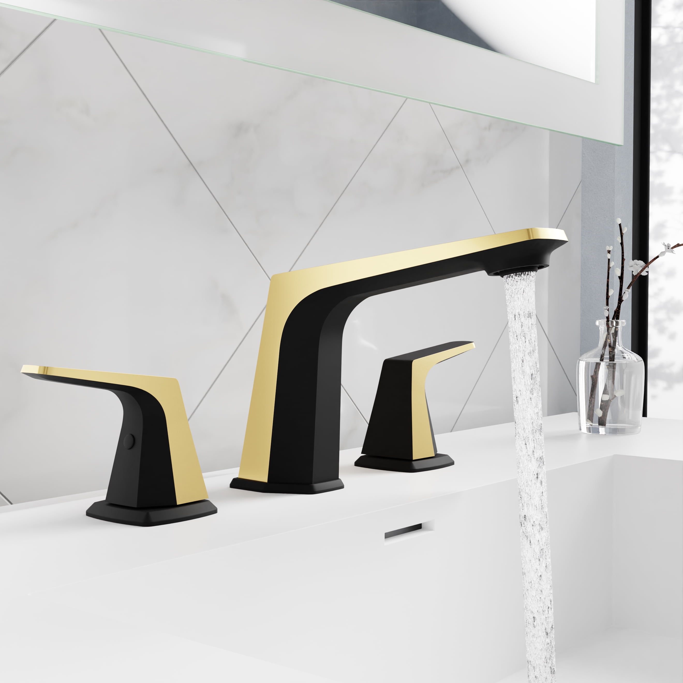 ANZZI 2-Handle 3-Hole 8 in. Widespread Bathroom Faucet With Pop-up Drain in Matte Black & Brushed Gold