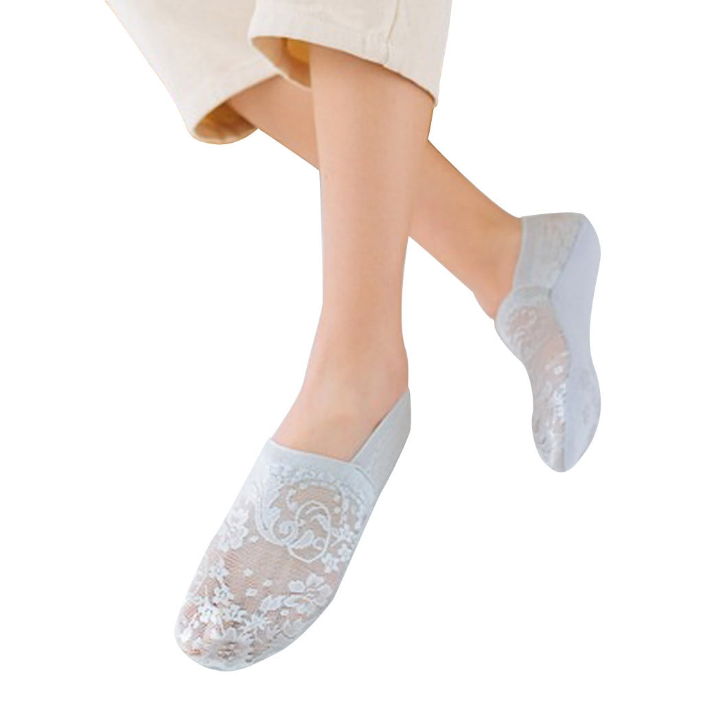 Women Cotton Blend Lace Antiskid Invisible Low Cut Socks Toe Ankle Soc UR 