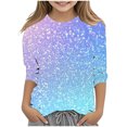 thumbnail image 2 of JTSRKL Kids Girls Summer Sparkly Tops Dressy Casual Summer 3/4 Sleeve Round Neck Graphic Tunic Blouse Trendy Soft Cotton Outfit Glitter Tees Shirt Multicolor#03 3-4 Years, 2 of 6