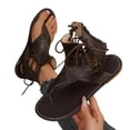 thumbnail image 4 of Samdudou Womens Flat Sandals Open Toe Thong Style Strappy Lace Up Front High Ankle Gladiator Silhouette Smooth Faux Leather Casual Beach Resort Vacation Shoes, 4 of 9