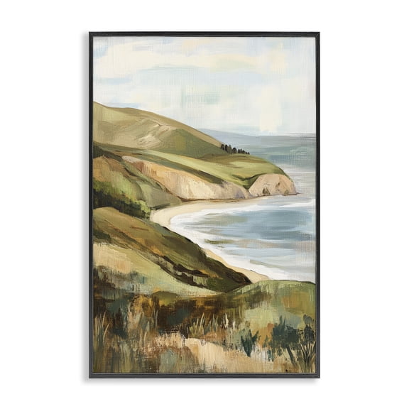 Stupell Industries Transitional Painted Cliffside Coastal Morning Light Black Framed Giclee Art, 12 x 18, by Petals Prints Design