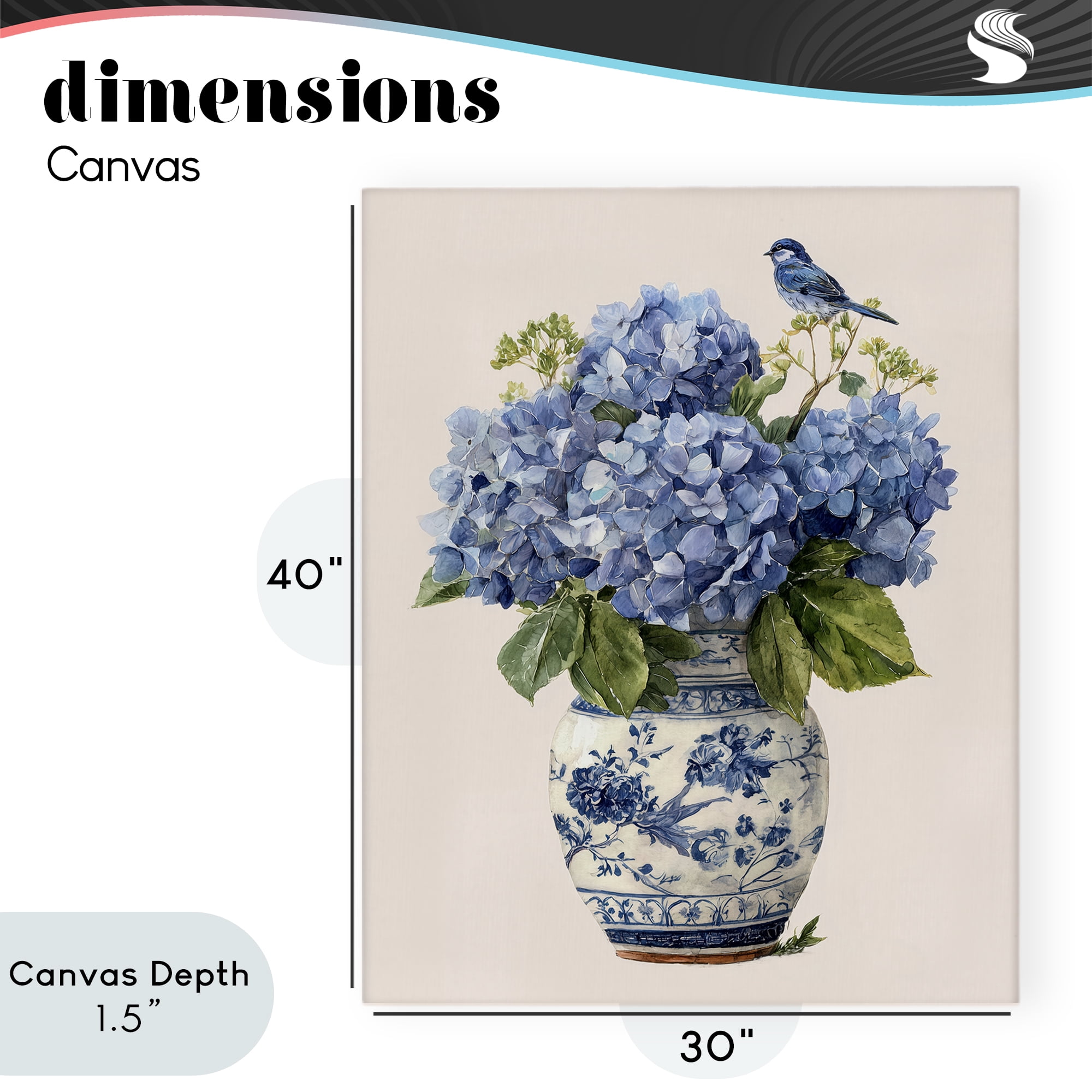 Stupell Industries Songbird Perched on Hydrangeas Canvas Wall Art, design by Imagine It Images