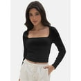 thumbnail image 3 of Women's Square Neck Long Sleeve Crop Top - Slim Fit Basic Blouse T-Shirt, 3 of 6