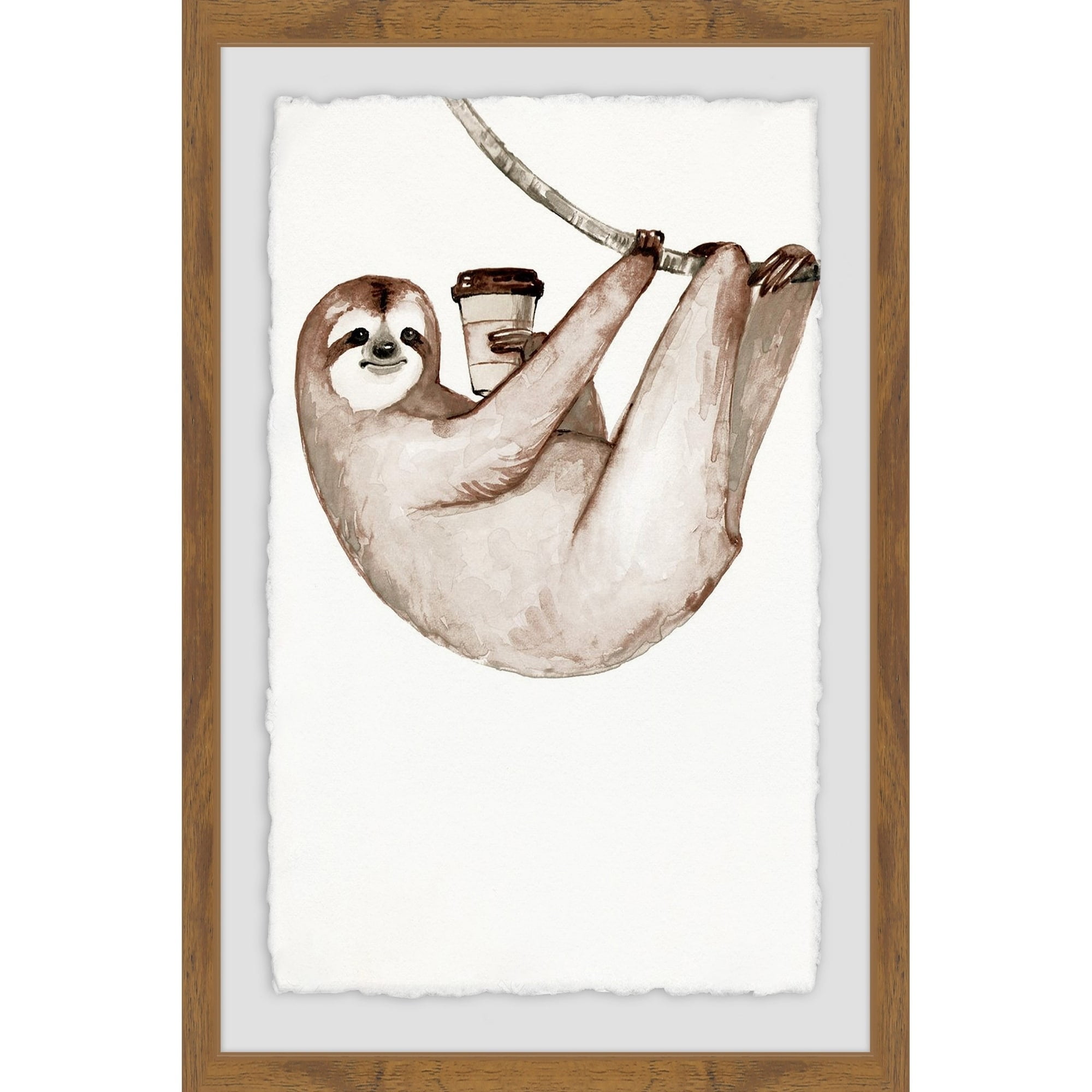 Sloth Coffee Framed Painting Art Print, 16.00" x 1.50"