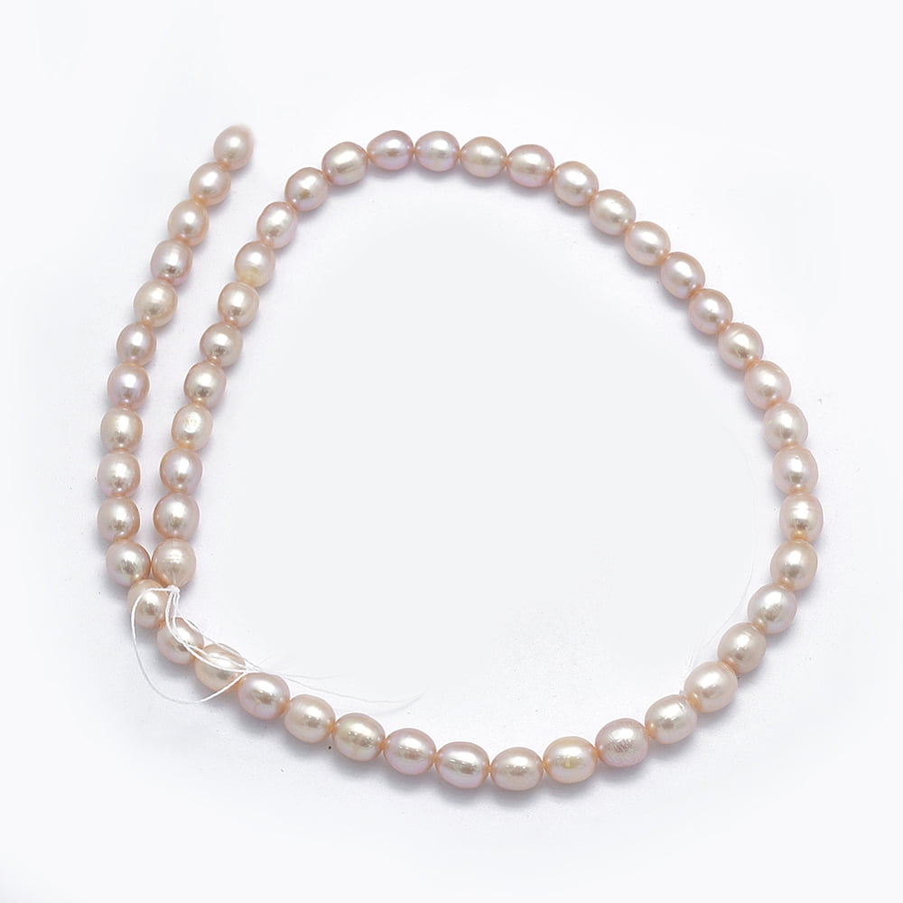 Natural Cultured Freshwater Pearl Beads Strands Oval PeachPuff 6.5~7x5.5~6mm Hole: 0.8mm 44pcs/strand 14.17 inch(36cm)