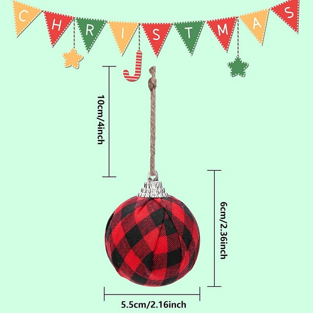 10 bolas de tela a cuadros de búfalo, pequeñas bolas de Navidad envueltas en tela de 2,16 pulgadas, adorno colgante de Navidad para decoración de fiesta de Halloween, suministros de decoración de
