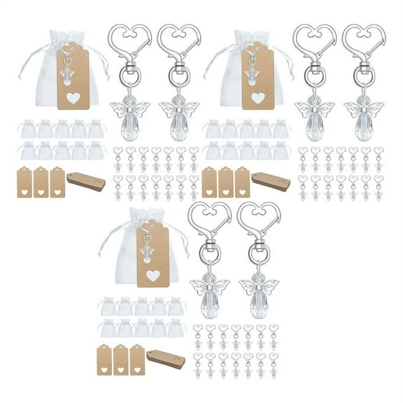 90 Pcs Angel Keychain Souvenir Wedding Gifts Baby Shower Favor Gifts Set with Tag Drawstring Candy Bag,90 x angels 90 x tags 90 x yarn bags,As shown