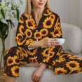 thumbnail image 6 of Fuzoiu Red Black Plaid Sunflower Print Women's Long-Sleeved Pajama,Lounge Button Down Nightwear,Womens Notch Collar Pajama Set-Large, 6 of 7