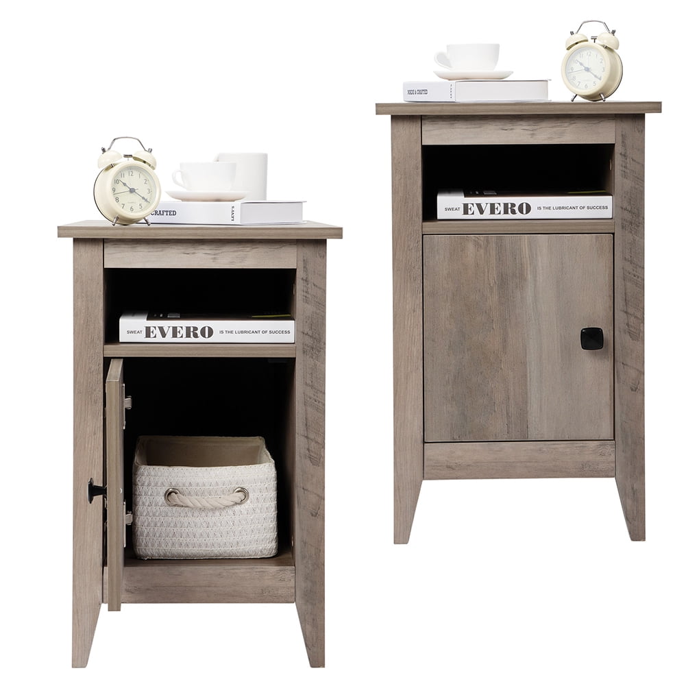 Kadyn Bedside Tables&nbsp;set of 2 for Bedroom, Wooden End Side Table with Storage Cabinet and Open Shelf for Nursery, Bedside Table for Bedroom, Taupe