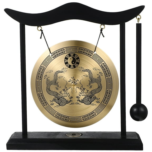 Gong with Mallet Antique Ornament Chinese Style Copper Gong Handicraft Decoration