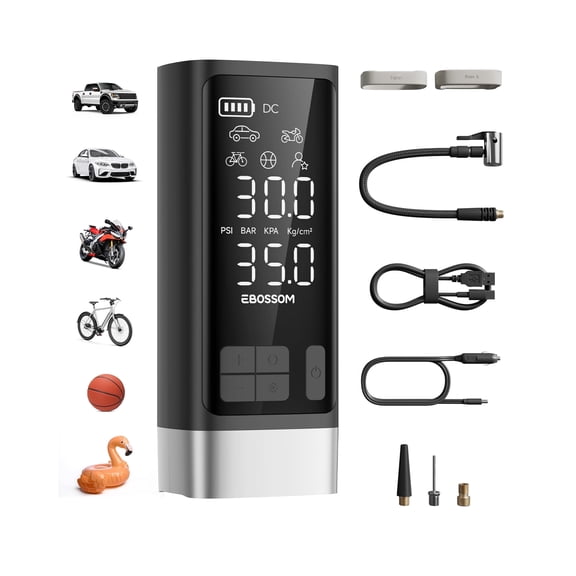 EBOSSOM Dual-Cylinde Portable Tire Inflator,5x Fast Inflation Car Air Compressor,150PSI Cordles Rechargeable,12V DC for Pickup Car,Truck,Moto