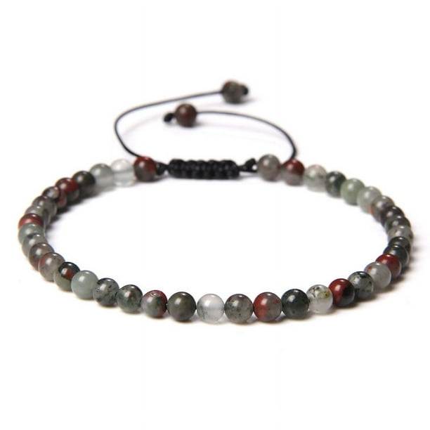 Nvzi Pulsera de cuentas hecha a mano, pulsera de cuentas finas de 4 mm tejida con cuentas de piedra natural ajustables, pulsera hecha a mano (color mixto B)