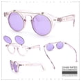 thumbnail image 2 of SA106 Retro Round Flip Up Sunglasses with Transparent Frame and UV400 Colored Lenses Purple Silver Frame - Purple Lens, 2 of 6