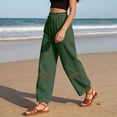 thumbnail image 2 of Zedker 100% Cotton Linen Capri Leggings for Women Elastic High Waisted Loose Lantern Tapered Harem Pants with Pockets Army Green L, 2 of 10