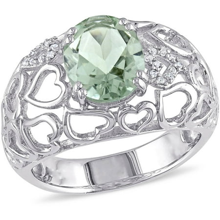 Tangelo 2-1/3 Carat T.G.W. Green Amethyst and Diamond-Accent Sterling Silver Cocktail Ring