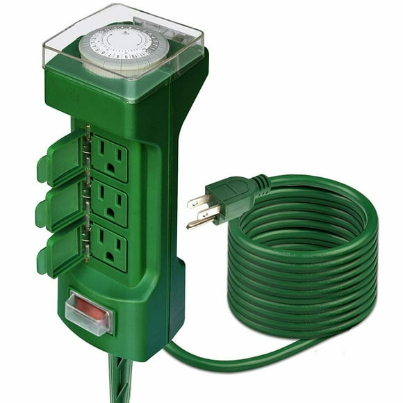 Outdoor Power Stake Timer,12 Feet 6 Outlet Weatherproof Power Strip Timer Switch