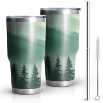 30oz Misty Forest Landscape Tumblers Stainless Steel Tumbler with Lid and Straw,Vacuum Insulated Double Wall Travel Tumbler Cups Mug with Cleaning Brush for Coffee,Tea