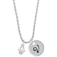 thumbnail image 1 of Delight Jewelry Silvertone Small Heart Hamsa Hand Silvertone Script Initial Disc - V - Charm Necklace, 20"+3", 1 of 4
