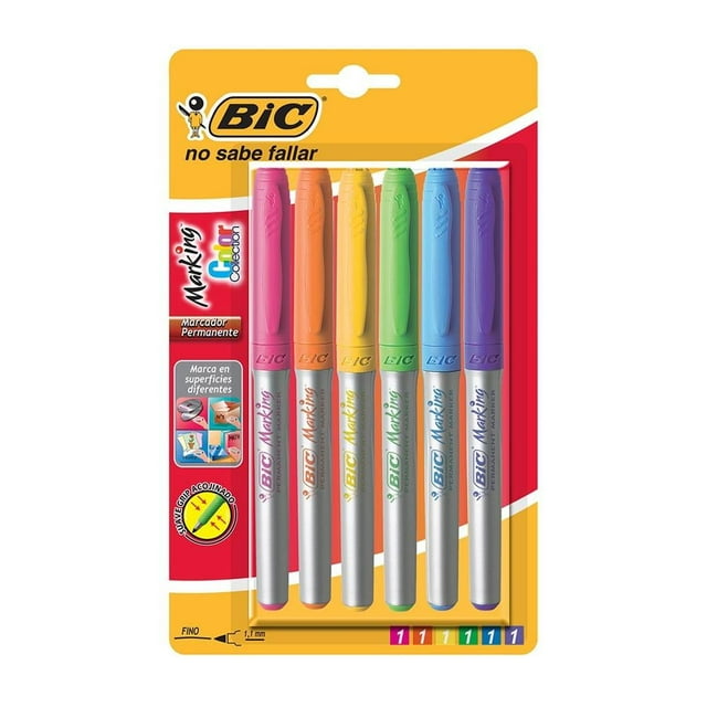 Marcadores Bic Marking Punto Fino 1.1 mm Surtido de Colores 6 Piezas + 1