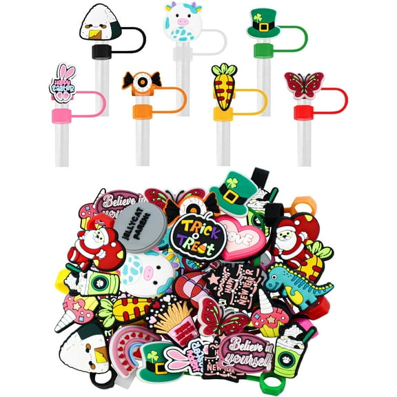 20Pcs Random Different Straw Cover Toppers for Stanley 30&40 oz Tumbler Cute Cartoon Straw Covers Cap 10mm/0.4in Dust-Proof Reusable Lids