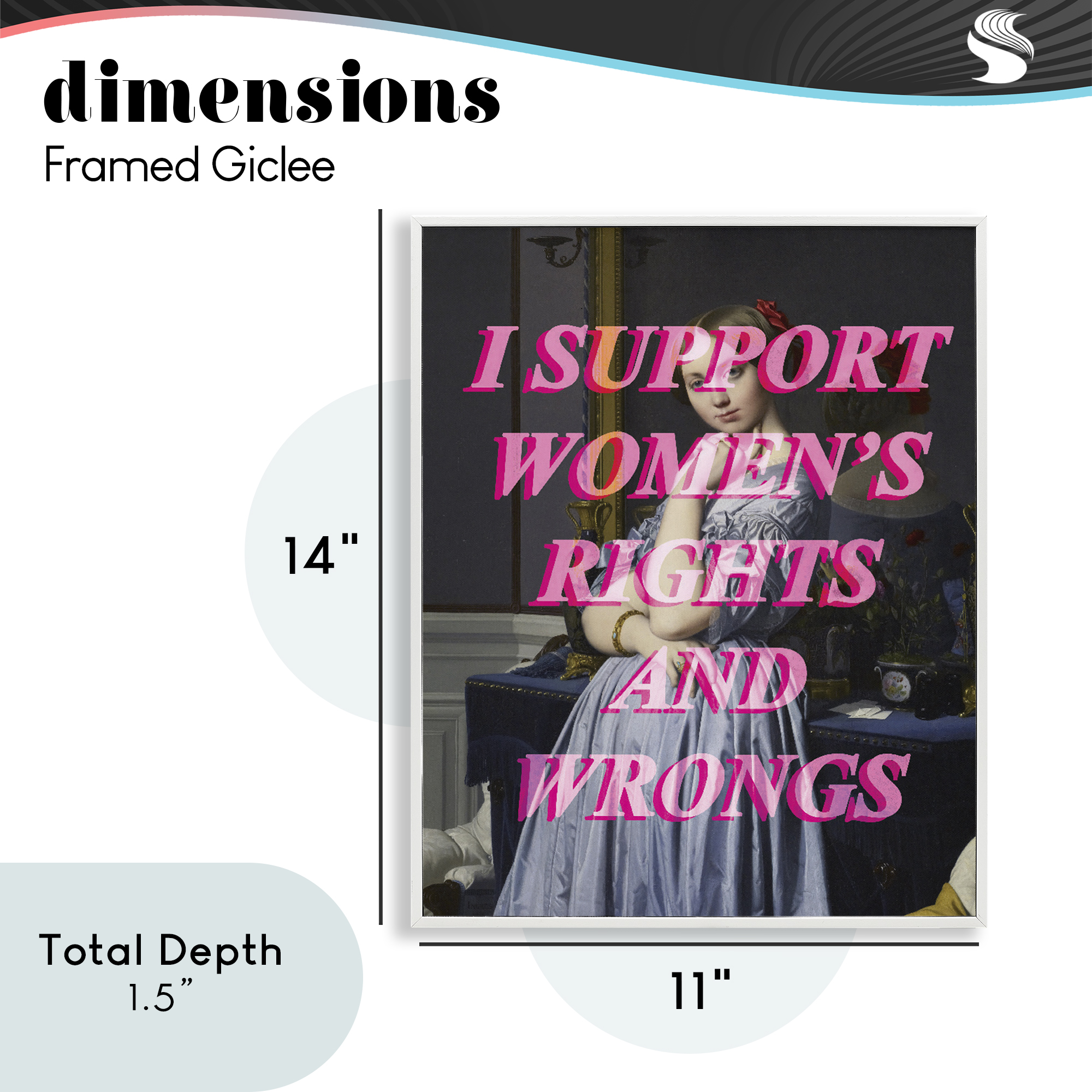 I Support Women's Rights & Wrongs White Framed Giclee Art, design by Lil' Rue