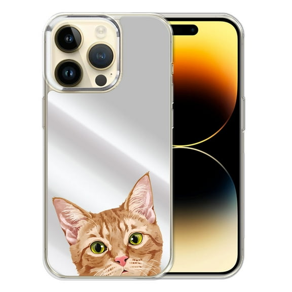 WIRESTER Stylish Mirror Back Case for Women, Slim & Shockproof Phone Cover Compatible with Apple iPhone 14 Pro Max 6.7" 2022 - Animal Orange Tabby Kitten Cat