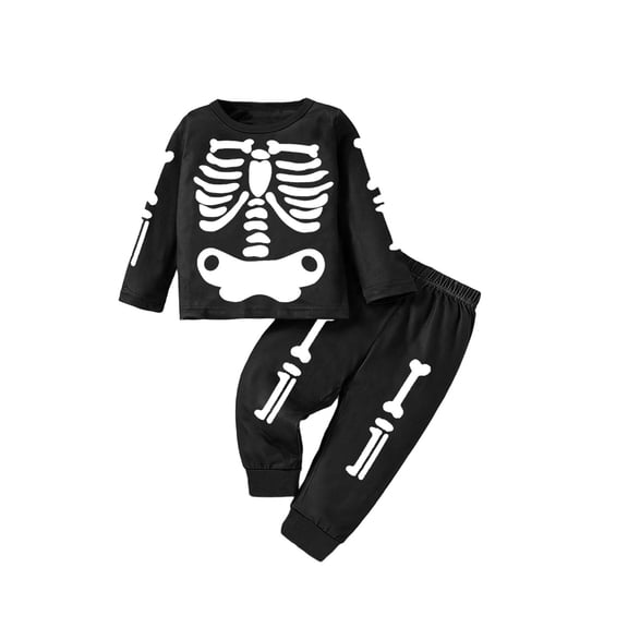 Toddler Halloween Outfit Boys Long Sleeve Pullover Top and Pants Two Piece Set Skeleton Baby Unisex Party Dress up Clothes Size 3M-24M