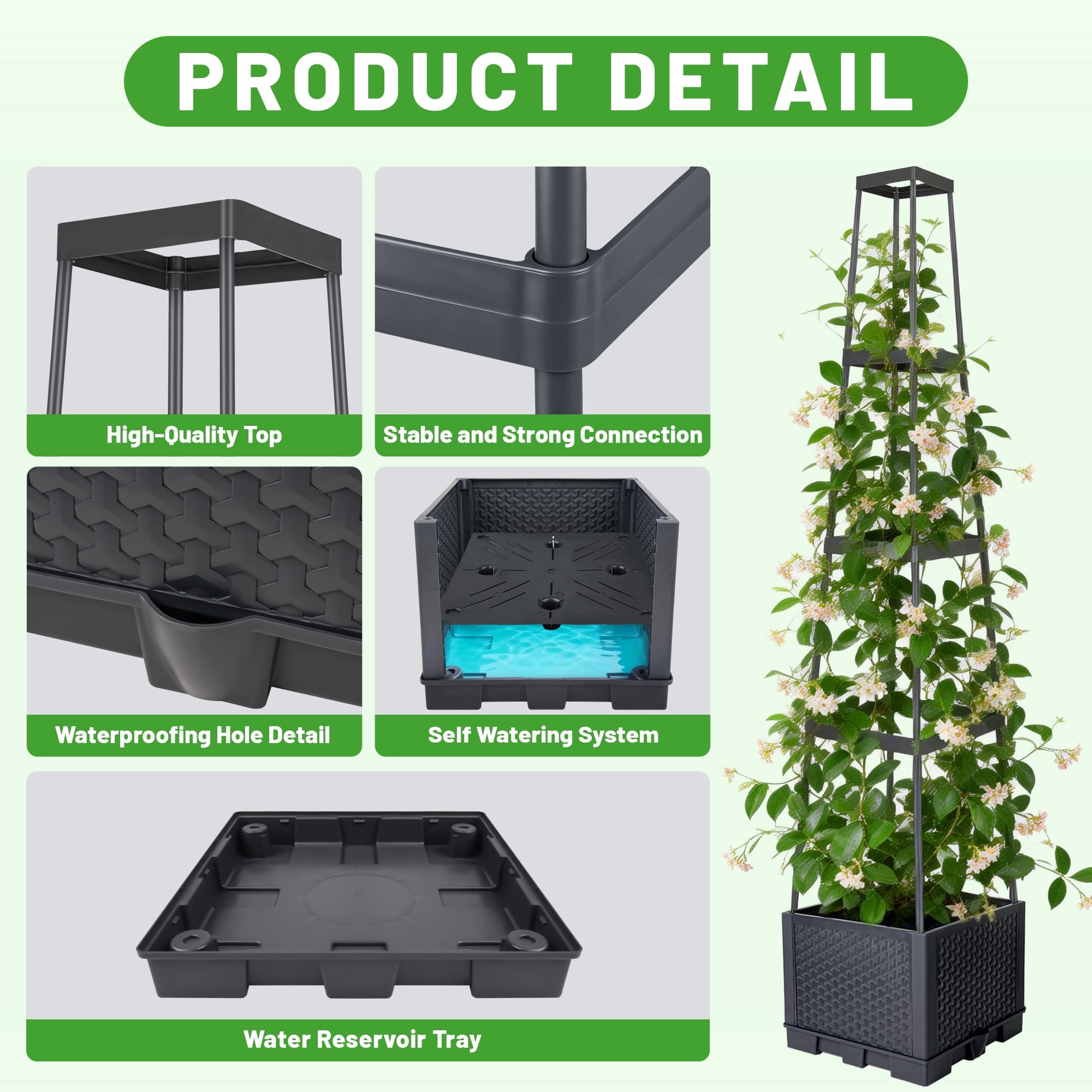 2 Pack Tomato Cages for Garden, Garden Bed, Tomato Cage, Planter Box with Trellis, MOJINO 57" Self-Watering Tomato Planter for Climbing Plants Vegetables Flowers Outdoor Indoor